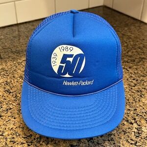 Hewlett-Packard HP Trucker Hat 1989‎ 50th Anniversary OSFA Royal Blue Adjustable
